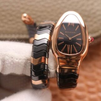 AAA Replica Bvlgari Serpenti BV Factory Rose Gold Black Strap Ladies Watch