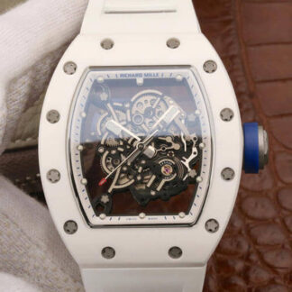 AAA Replica Richard Mille RM055 KV Factory White Ceramic Case White Strap Mens Watch