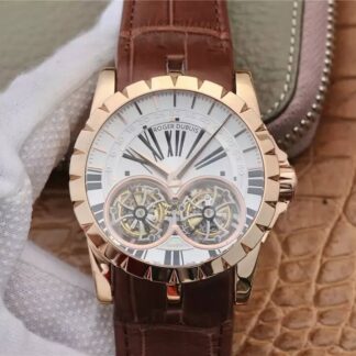 AAA Replica Roger Dubuis Excalibur RDDBEX0249 JB Factory Tourbillon Rose Gold White Dial Mens Watch