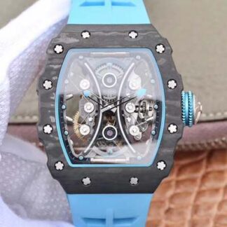 AAA Replica Richard Mille RM53-01 JB Factory Swiss Tourbillon Movement Blue Strap Mens Watch