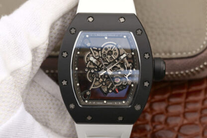 AAA Replica Richard Mille RM055 KV Factory Black Ceramic Case White Strap Mens Watch