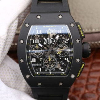 AAA Replica Richard Mille RM-011 KV Factory Black Ceramic Case Black Strap Mens Watch