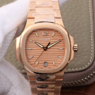 AAA Replica Patek Philippe Nautilus Ladies 7118-1R-010 PF Factory Rose Gold Dial Ladies Watch