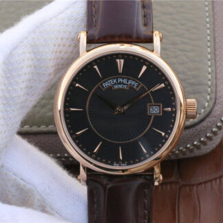 AAA Replica Patek Philippe Calatrava ZF Factory Rose Gold Black Dial Mens Watch