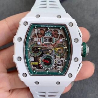 AAA Replica Richard Mille RM011-03 KV Factory White Ceramic Case White Strap Mens Watch