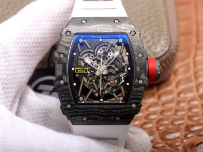 AAA Replica Richard Mille RM35-02 ZF Factory Carbon Fiber Case White Strap Mens Watch