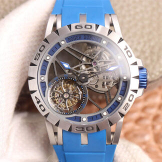 AAA Replica Roger Dubuis Excalibur Spidr RDDBEX0479 JB Factory Tourbillon Blue Rubber Strap Mens Watch