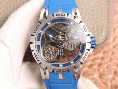 AAA Replica Roger Dubuis Excalibur Spidr RDDBEX0479 JB Factory Tourbillon Blue Rubber Strap Mens Watch