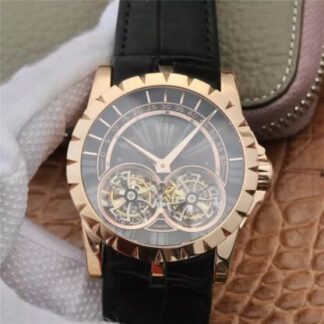 AAA Replica Roger Dubuis Excalibur RDDBEX0280 JB Factory Tourbillon Rose Gold Black Dial Mens Watch