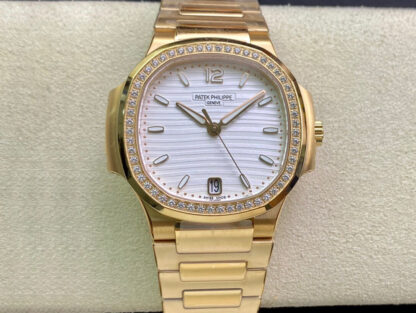 AAA Replica Patek Philippe Nautilus Ladies 7118/1200R-001 3K Factory Yellow Gold White Dial Ladies Watch | aaareplicawatches.is