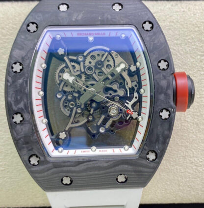 AAA Replica Richard Mille RM055 KV Factory V2 Carbon Fiber Case White Strap Mens Watch | aaareplicawatches.is