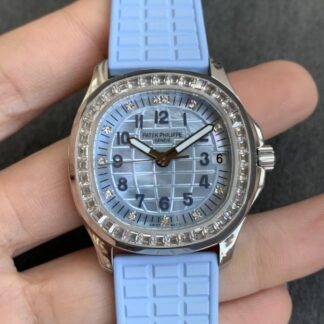 AAA Replica Patek Philippe Aquanaut 5072G-001 PPF Factory 18k White Gold White Strap Ladies Watch