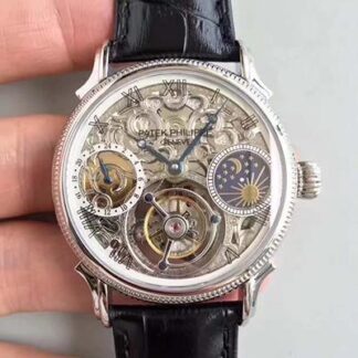 AAA Replica Patek Philippe Tourbillon Moonphase Swiss Tourbillon Skeleton Dial Mens Watch