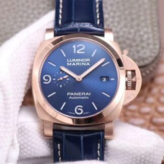 AAA Replica Panerai Luminor Marina Goldtech PAM01112 VS Factory Rose Gold Blue Dial Mens Watch