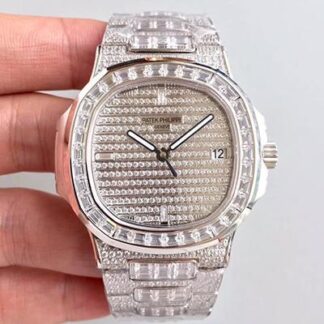 AAA Replica Patek Philippe Nautilus Jumbo 5719/1G-001 Swiss ETA324 Full diamond dial Mens Watch