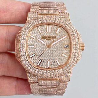 AAA Replica Patek Philippe Nautilus Jumbo 5719/10G-010 Swiss ETA 324SC Rose Gold Diamond Mens Watch