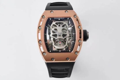 AAA Replica Richard Mille RM052 Tourbillon EUR Factory Rose Gold Grey Skull Dial Mens Watch