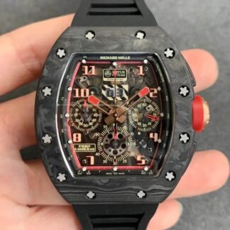 AAA Replica Richard Mille RM-011 KV Factory V2 Carbon Fiber Case Black Strap Mens Watch