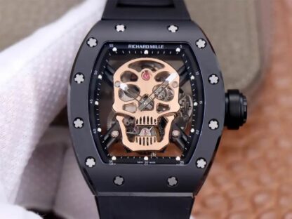 AAA Replica Richard Mille RM52-01 Tourbillon JB Factory Skull Dial Black Strap Mens Watch