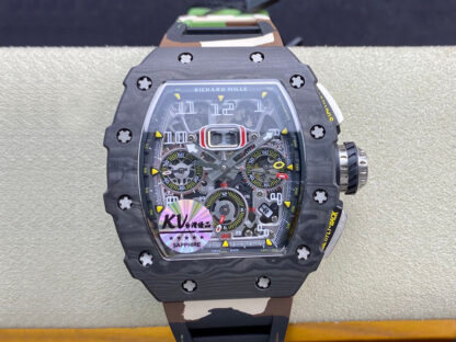 AAA Replica Richard Mille RM-011 KV Factory V2 Carbon Fiber Case Camo Strap Mens Watch