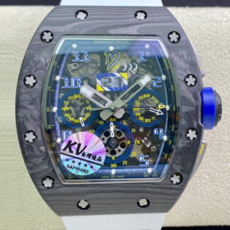 AAA Replica Richard Mille RM011 KV FactoryCarbon Fiber Case White Strap Mens Watch