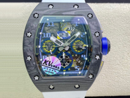 AAA Replica Richard Mille RM011 KV FactoryCarbon Fiber Case White Strap Mens Watch