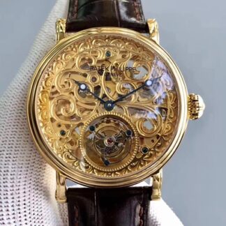 AAA Replica Patek Philippe Tourbillon P83000 Gold Skeleton Dial Mens Watch