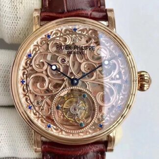 AAA Replica Patek Philippe Tourbillon Sapphire Rose Gold Skeleton Dial Mens Watch