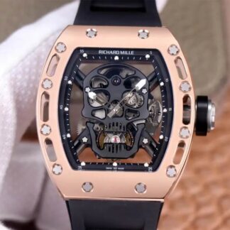 AAA Replica Richard Mille RM52-01 Tourbillon JB Factory Rose Gold Skull Dial Mens Watch