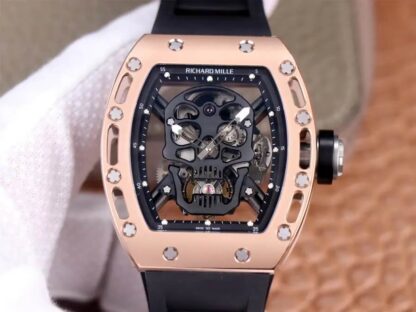 AAA Replica Richard Mille RM52-01 Tourbillon JB Factory Rose Gold Skull Dial Mens Watch