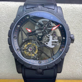 AAA Replica Roger Dubuis Excalibur DBEX0577 BBR Factory Tourbillon Black Skeleton Dial Mens Watch