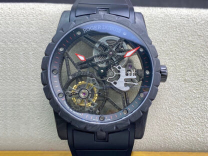 AAA Replica Roger Dubuis Excalibur DBEX0577 BBR Factory Tourbillon Black Skeleton Dial Mens Watch