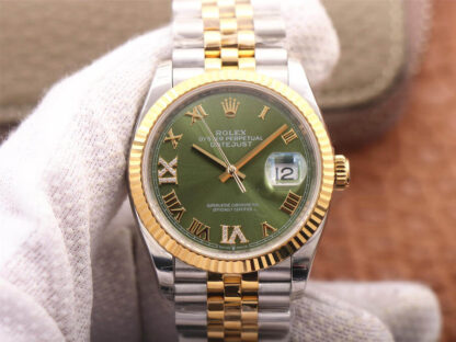 AAA Replica Rolex Datejust M126233-0025 EW Factory Yellow Gold Green Dial Mens Watch