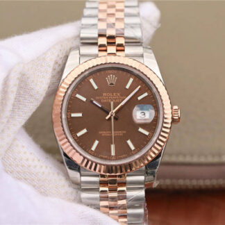 AAA Replica Rolex Datejust M126331-0002 EW Factory Rose Gold Brown Dial Mens Watch