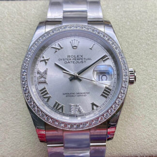 AAA Replica Rolex Datejust M126284RBR-0022 EW Factory Diamond Silver Dial Mens Watch