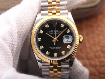 AAA Replica Rolex Datejust M126233-0021 EW Factory Diamond Black Dial Mens Watch