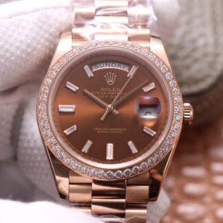 AAA Replica Rolex Day Date M228345RBR-0006 EW Factory Diamond Rose Gold Dial Mens Watch