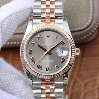 AAA Replica Rolex Datejust 116231-0087 36MM GM Factory Rose Gold Grey Dial Mens Watch