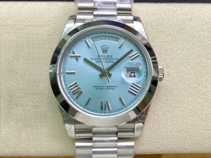 AAA Replica Rolex Day Date M228206-0044 EW Factory Stainless Steel Ice Blue Dial Mens Watch