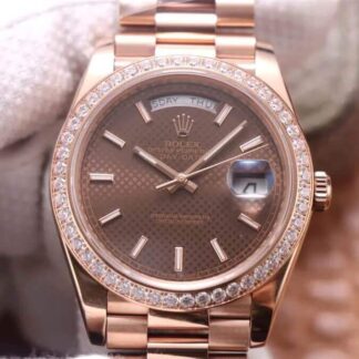 AAA Replica Rolex Day Date M228345RBR-0005 EW Factory Rose Gold Diamond Dial Mens Watch