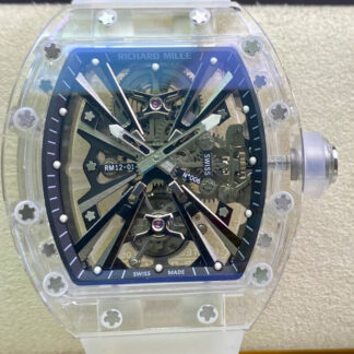 AAA Replica Richard Mille RM12-01 RM Factory Tourbillon Transparent Version White Strap Mens Watch