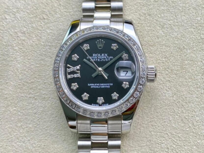 AAA Replica Rolex Datejust 28MM BP Factory Diamond set Black Dial Ladies Watch