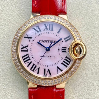 AAA Replica Ballon Bleu De Cartier 33MM WJBB0033 3K Factory Red Strap Ladies Watch