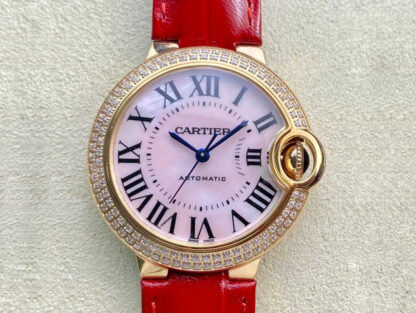 AAA Replica Ballon Bleu De Cartier 33MM WJBB0033 3K Factory Red Strap Ladies Watch