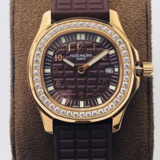 AAA Replica Patek Philippe Aquanaut 5067A Quartz Movement PPF Factory Rose Gold Brown Dial Ladies Watch