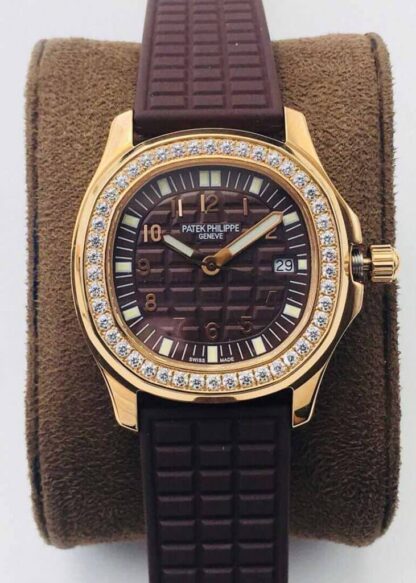 AAA Replica Patek Philippe Aquanaut 5067A Quartz Movement PPF Factory Rose Gold Brown Dial Ladies Watch