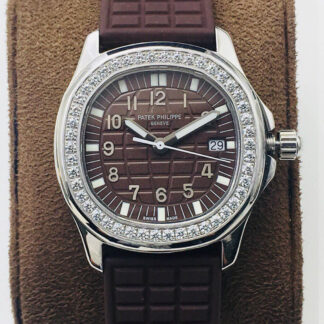 AAA Replica Patek Philippe Aquanaut 5067A-023 Quartz Movement PPF Factory Brown Strap Ladies Watch