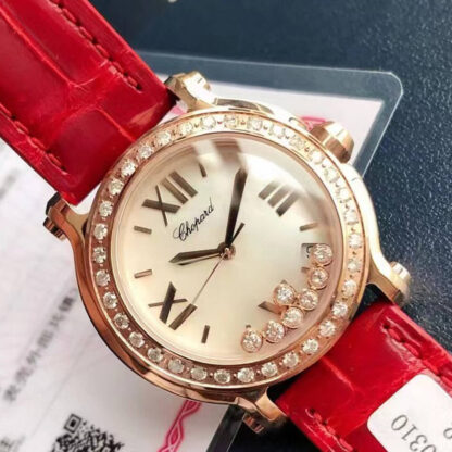 AAA Replica Chopard HAPPY DIAMONDS Real Diamond Beige Dial Woman Watch | aaareplicawatches.is